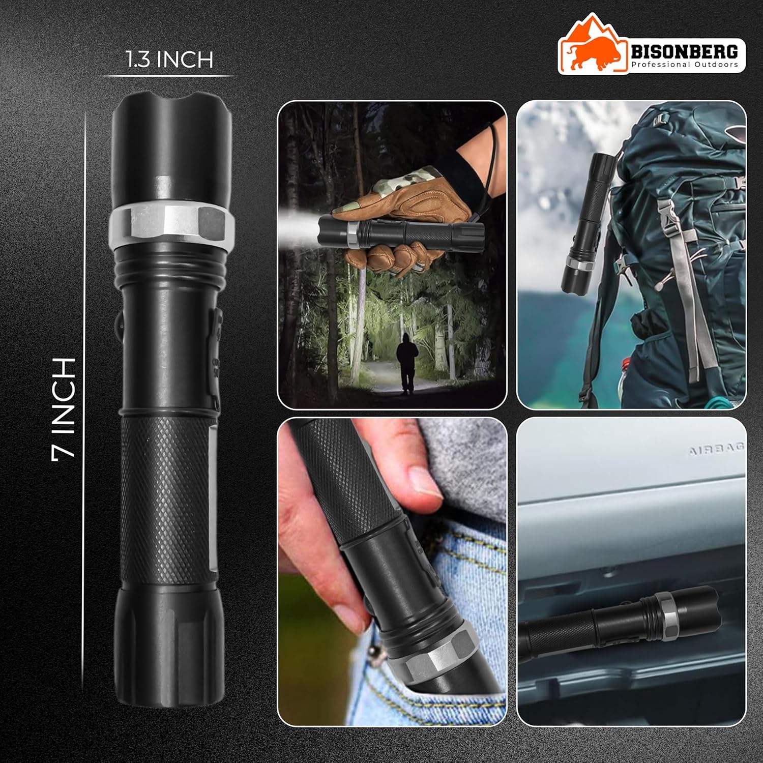 Bisonberg LED Rechargeable Torch, Emergency Long Range Flashlight, 1 Km Range image 1