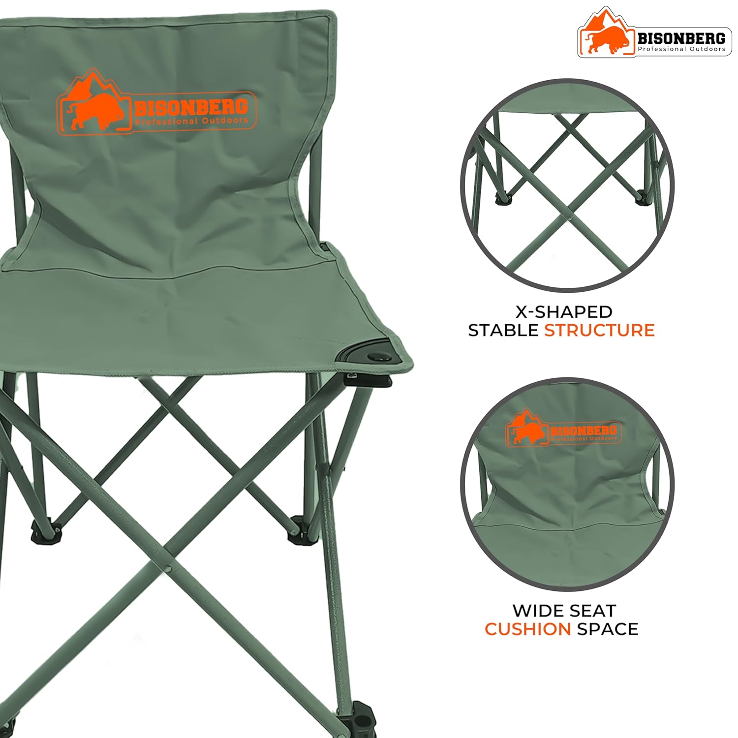 BISONBERG Outdoor Folding Camping Chair - Portable Foldable Nylon Base Fabric, Camping, Fishing, Hiking, Travel, Picnic, Beach - Square Shape Pack of 1 image 2