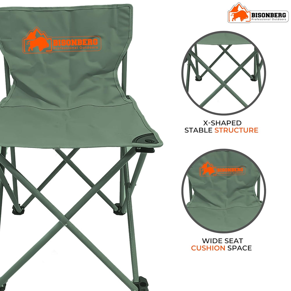 BISONBERG Outdoor Folding Camping Chair - Portable Foldable Nylon Base Fabric, Camping, Fishing, Hiking, Travel, Picnic, Beach - Square Shape Pack of 1 image 2