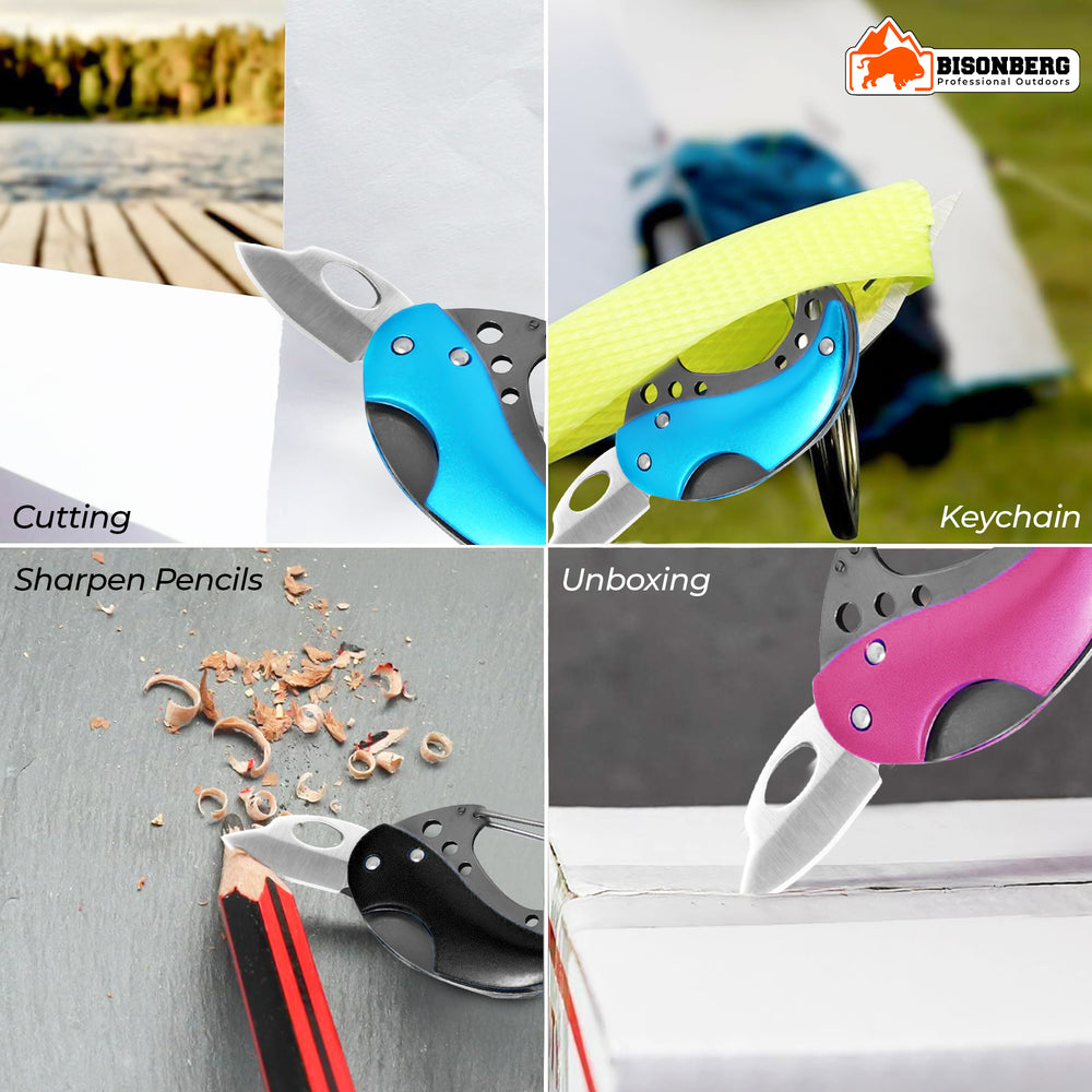 Bisonberg Mini Folding Knife with Carabiner Clip | Pocket EDC Knife for Camping, Hiking, Travel & Outdoor Use – Stainless Steel Blade – Compact & Multi-Color image 2