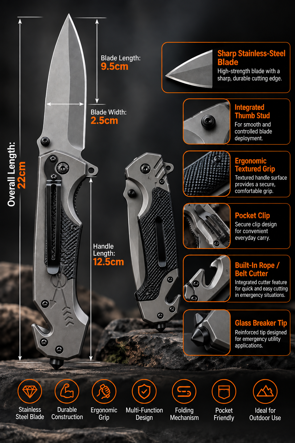 BISONBERG Premium Multi-functional Folding  Pocket knife for camping,hiking, and outdoor|