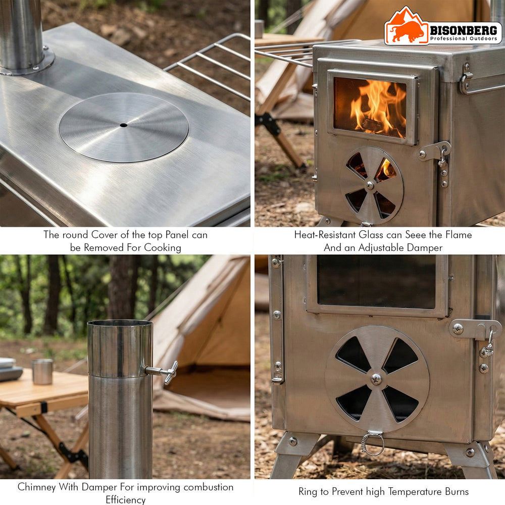 Stainless Steel Camping Wood Stove – Portable Outdoor Tent Heater & Cooker image 2