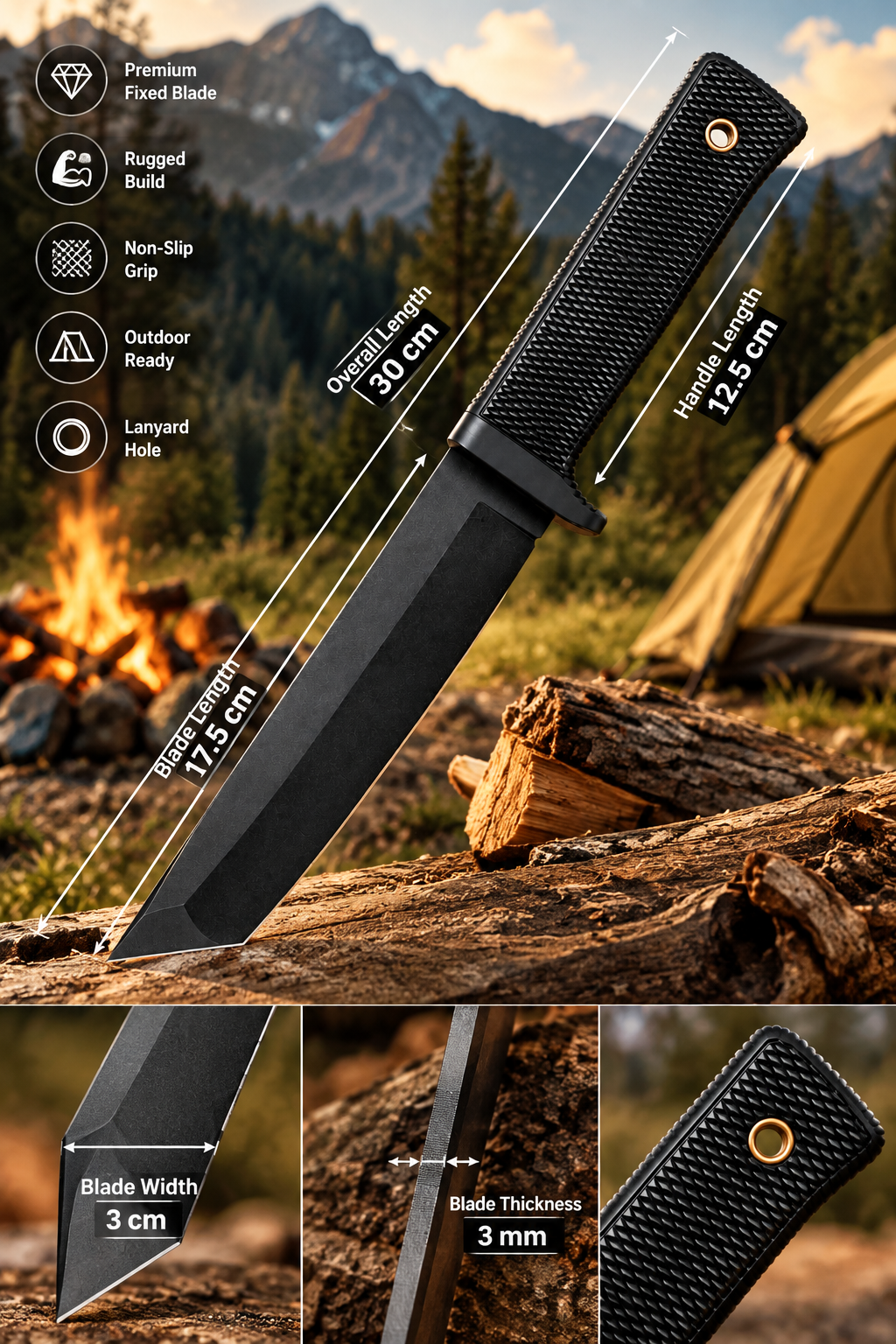 Long Blade Tactical Fixed Knife with Sheath | Heavy Duty Survival & Hunting Knife for Outdoor Use – Bisonberg
