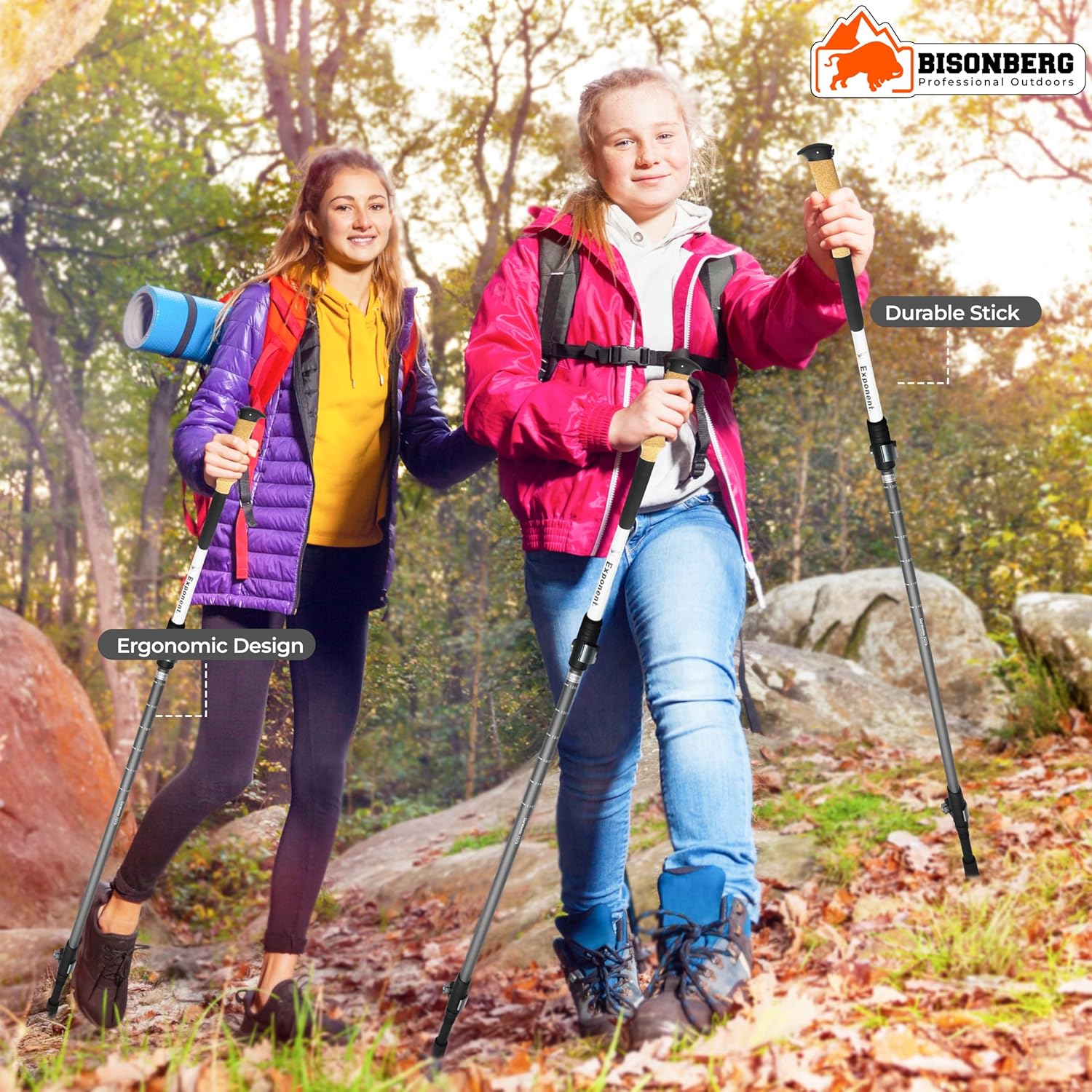 BISONBERG Trekking Pole, 65-130 cm Adjustable Height, Ergonomic EVA Handle, Aluminium Walking Stick for Camping, Nordic Walking, Trail Hiking, Travel Adventures, Black image 5