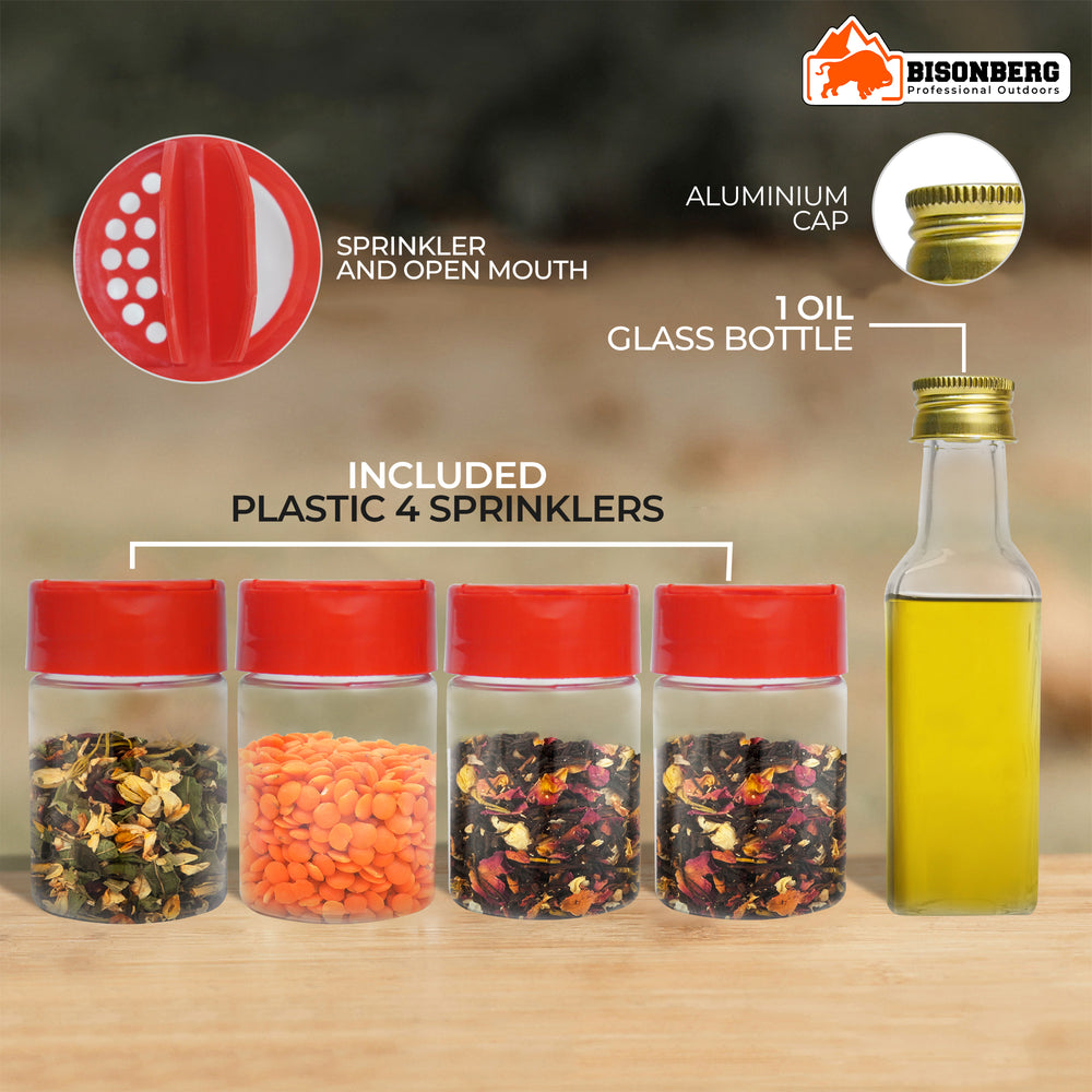 Bisonberg 5Pcs Plastic 5 Storage Compartments Travel Spice Container Masala jar Spice Container Camping Spice Kit image 3