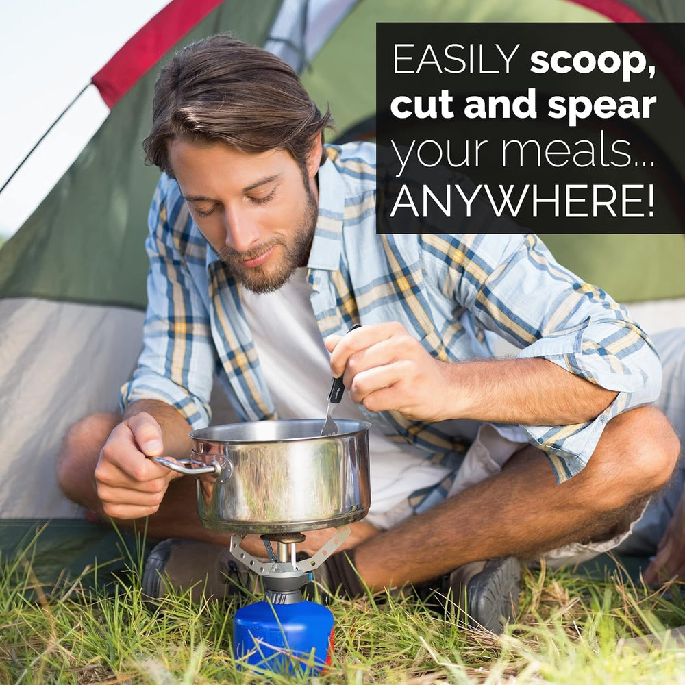 Camping Utensils, Portable Stainless Steel Spoon, Fork, Knife & Bottle Opener Combo Set - Travel, Backpacking Cutlery Multitool, Orange image 4