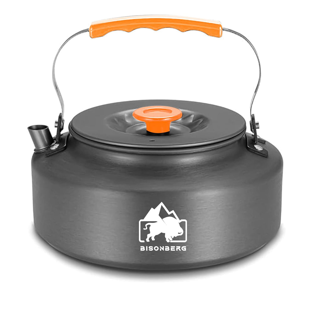 BISONBERG 1.6 L Portable Water Kettle Water Pot | Teapot Coffee | Tea Kettle Outdoor Camping Hiking Picnic Pot - Aluminum Alloy (Orange) image 0