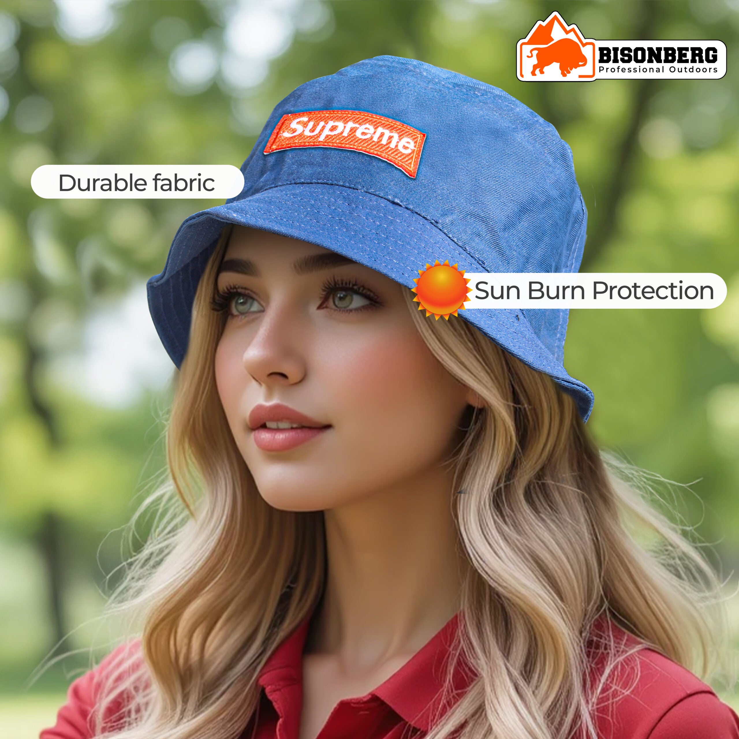 Bisonberg Supreme Blue Canvas Bucket Hat Bold Streetwear Vibes with Iconic Branding image 2