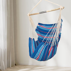 Bisonberg Premium Cotton Hammock Swing Chair for Indoor & Outdoor – Blue Striped Design image 0