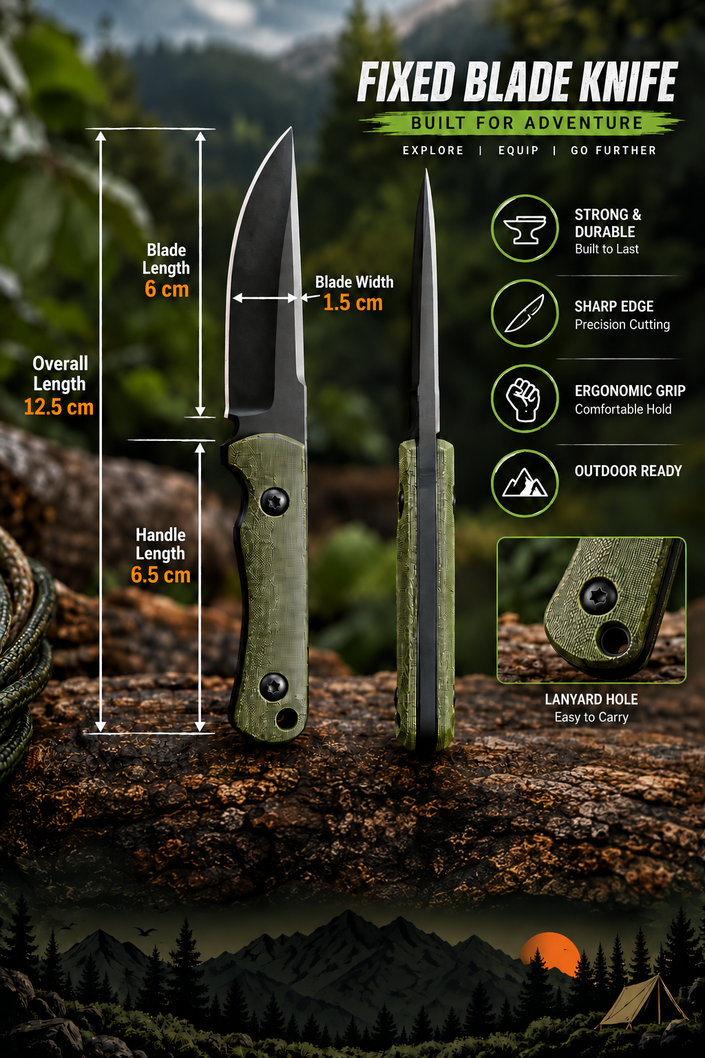 BISONBERG |Professional Refurbished Fixed Blade , Rugged • Reliable • Adventure And Camping, Outdoor knife