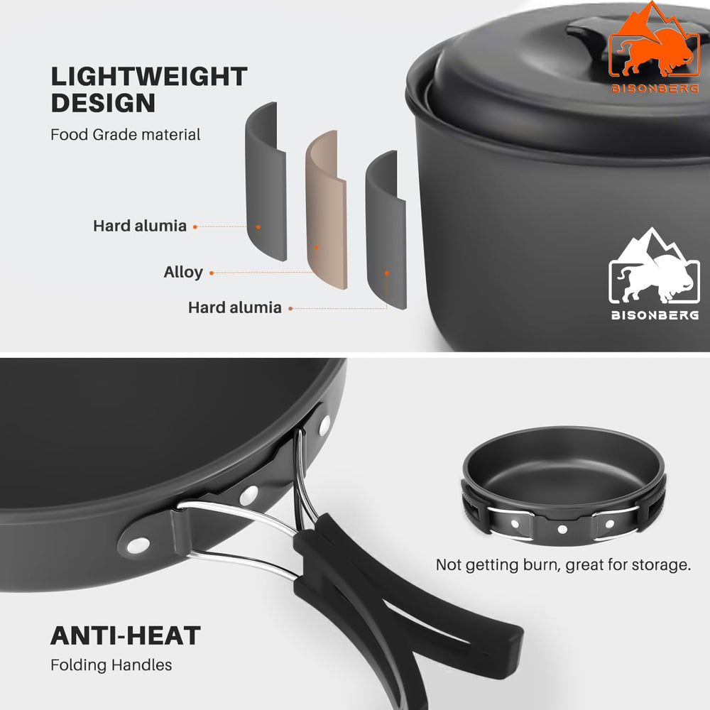 12 Pcs Camping Cookware Set, Mess Kit, Camping Accessories for Outdoor, Camping Utensils with Carry Bag, Camping Bowl Pot Pan Set - Nonstick Aluminum - for 4-5 People Without Kettle image 6