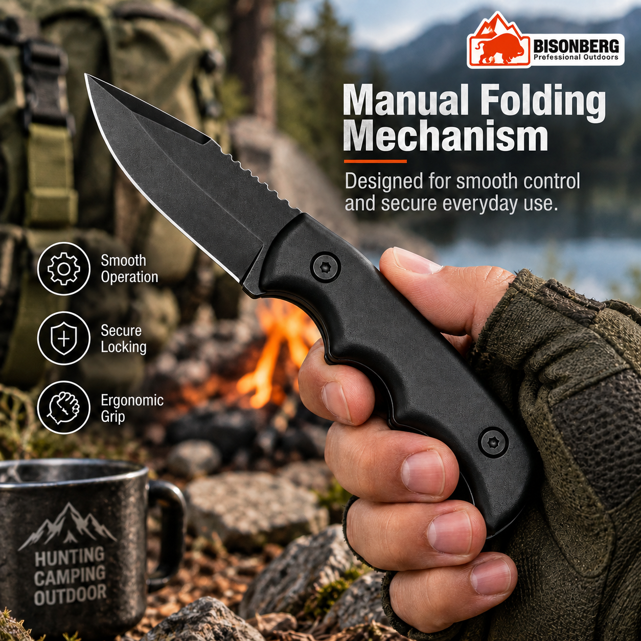 BISONBERG| PROFESSIONALTACTICAL FIXED BLADE, OUTDOOR & CAMPING KNIFE