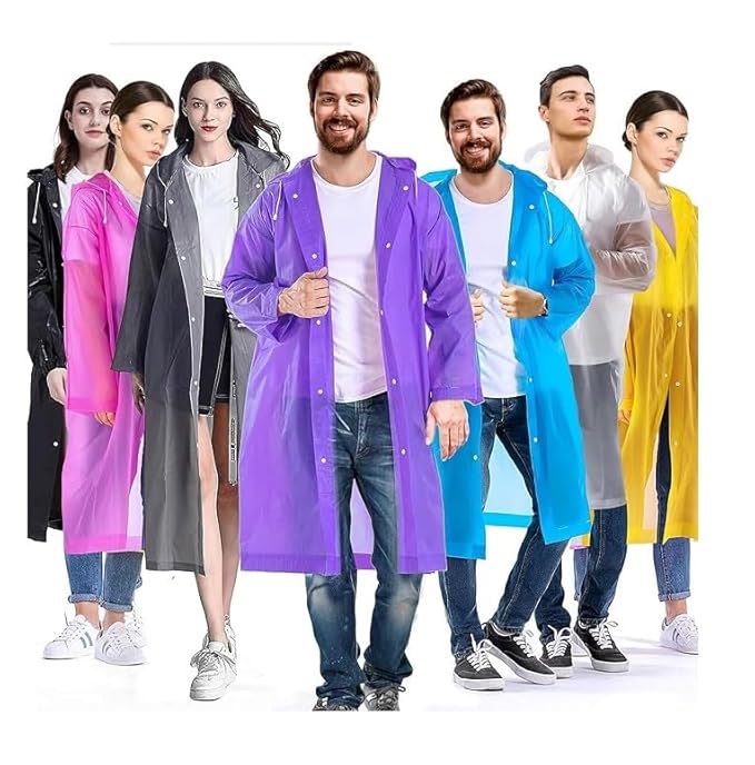 Rain Coat For Men & Women Universal Raincoat Knee Length waterproof hooded translucent eva Multicolour XL image 0