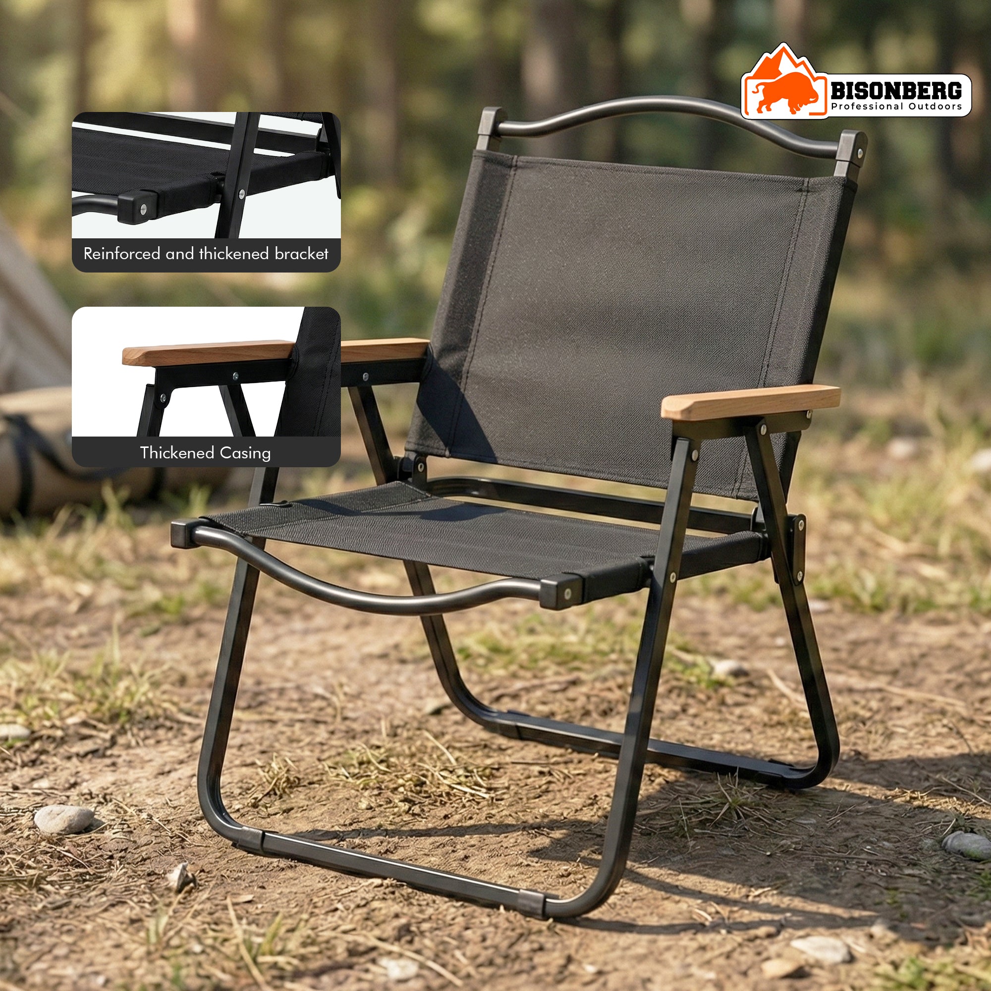 Foldable Camping Chair – Portable Outdoor Chair with Wooden Armrests image 3