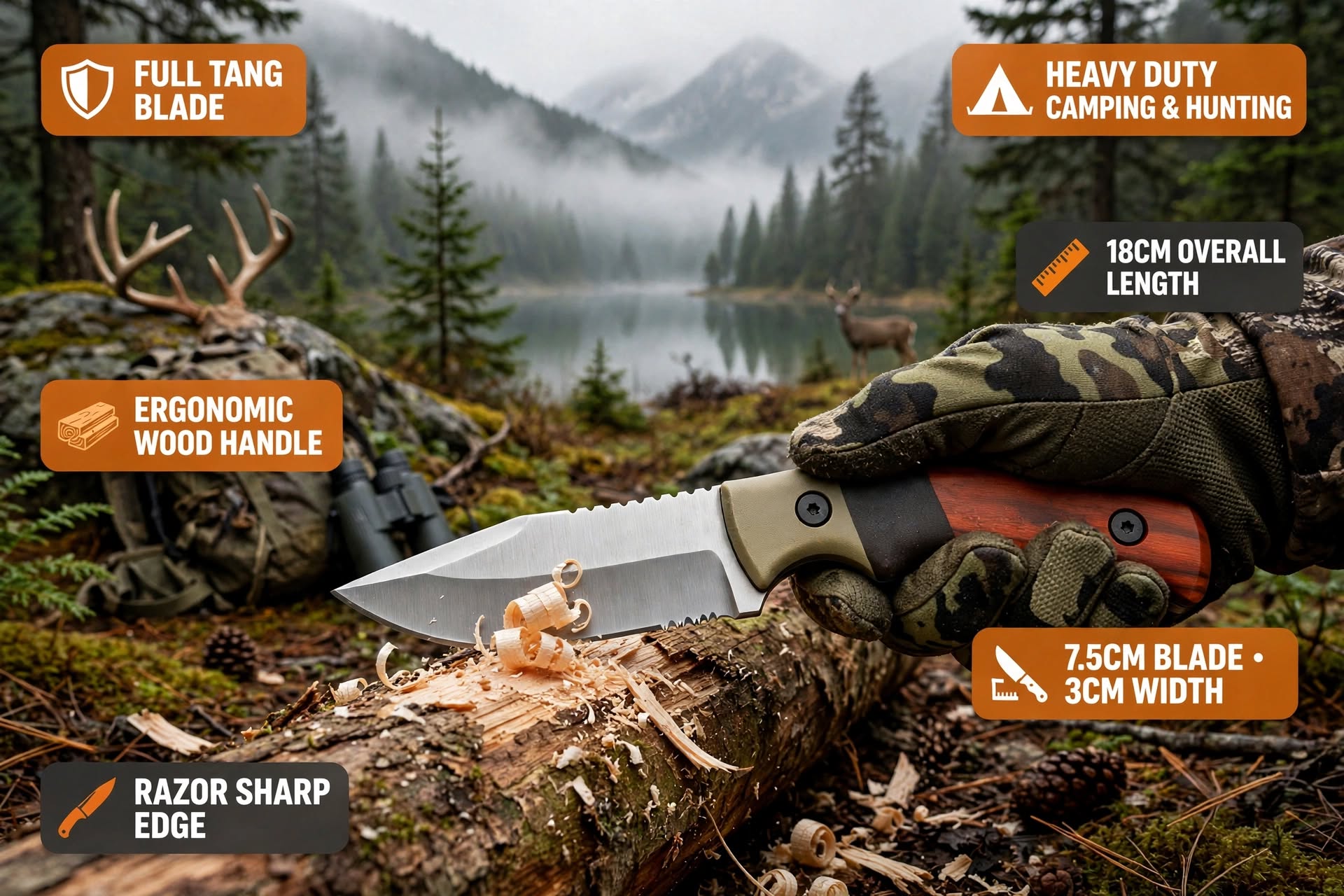 BISONBERG| PROFESSIONALTACTICAL FIXED BLADE With Sheath, OUTDOOR & CAMPING KNIFE