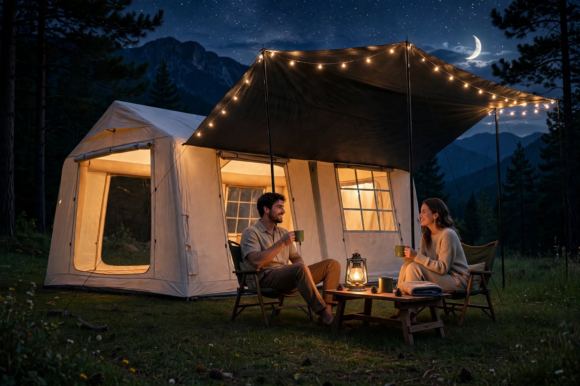 Bisonberg| Premium -Inflatable Camping a Air Tent – Waterproof Large Outdoor Family Shelter|Spacious Canvas Camping Tent with Large Awning Outdoor &  Adventure