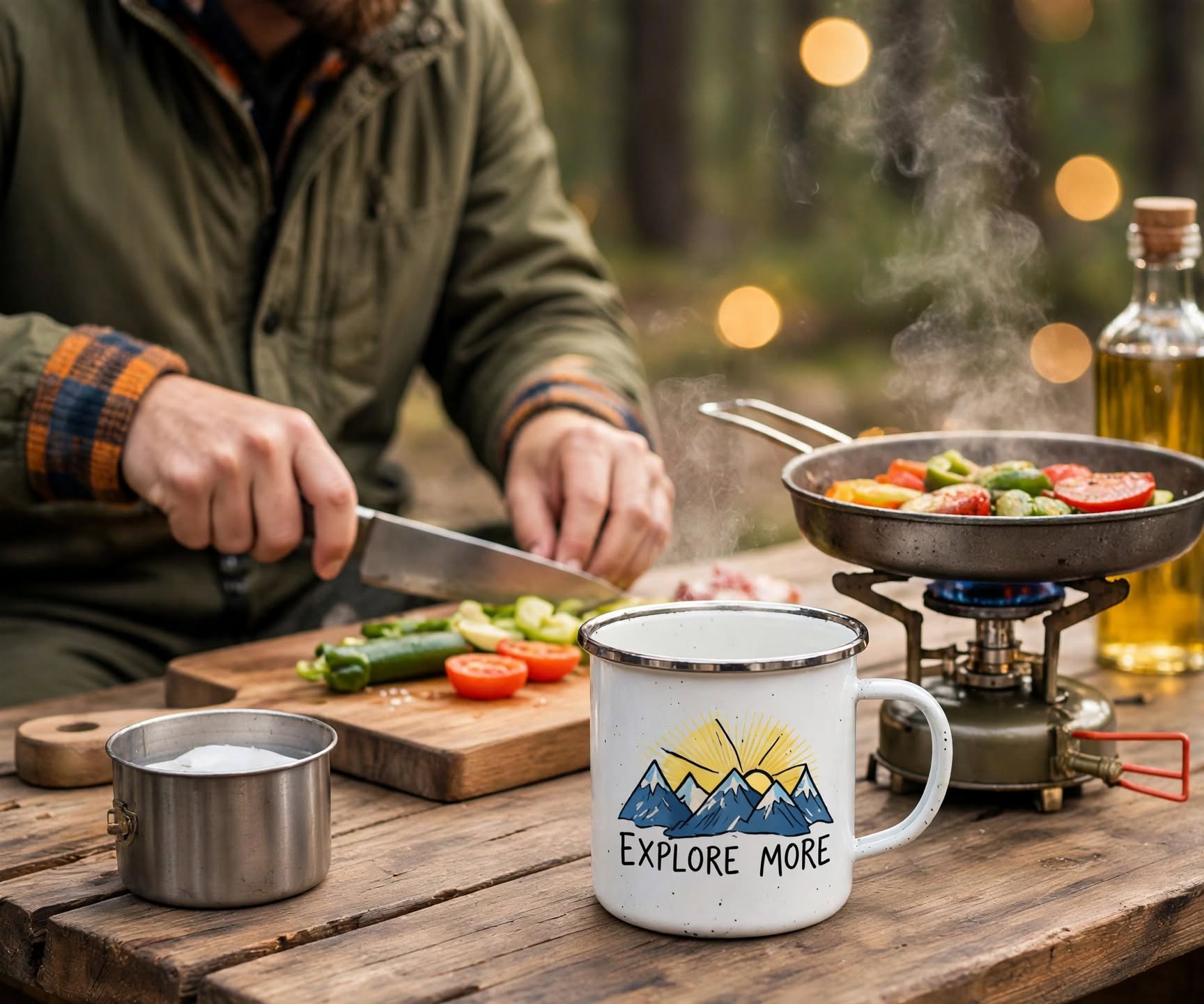 Camping Enamel Mug 300ml – “Explore More” Mountain Design Coffee Cup | Lightweight Outdoor Travel Mug for Camping & Trekking