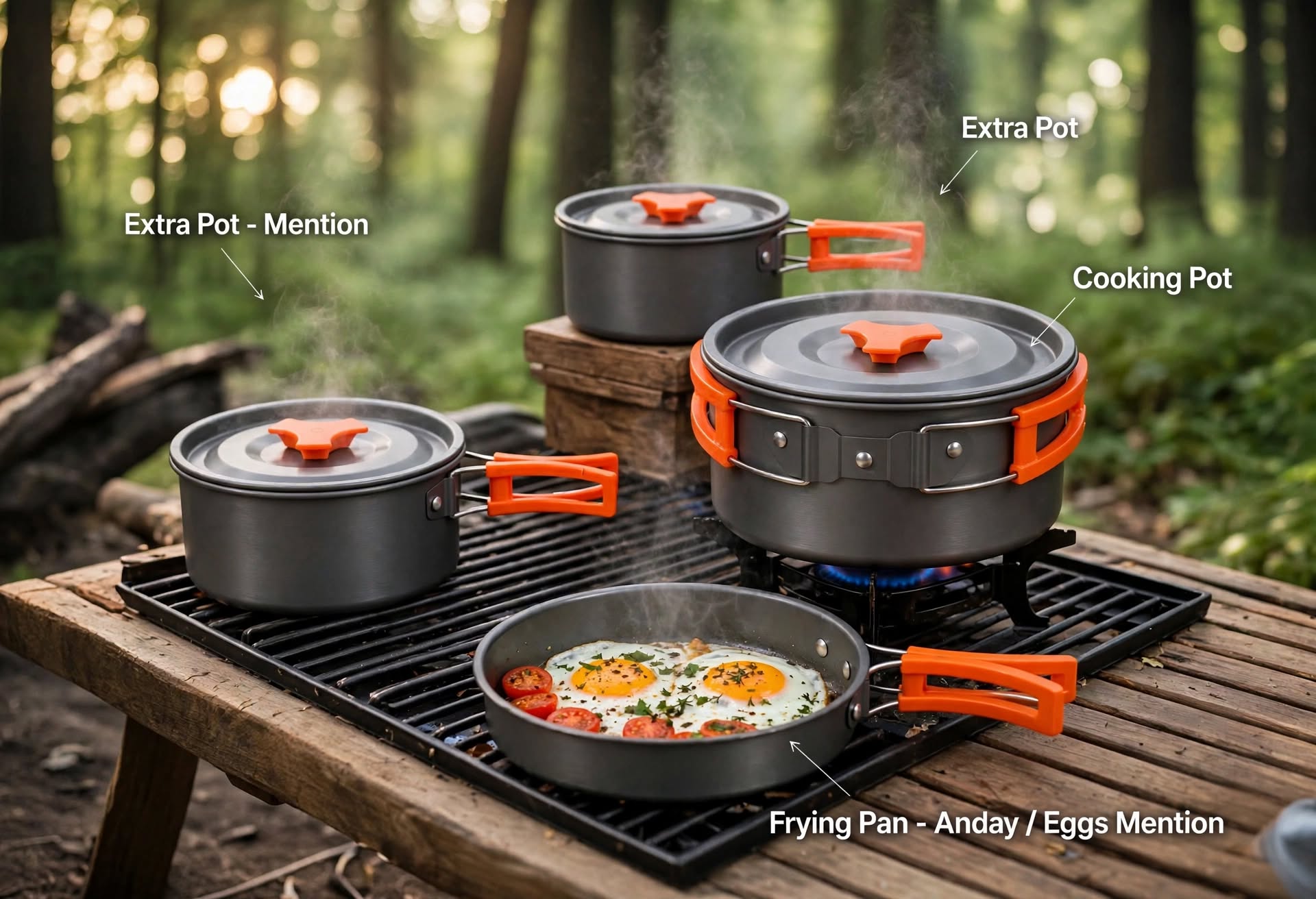 BISONBERG BB-500 Premium |4-5 Person Camping Cookware Set – Portable Outdoor Cooking Kit with Pots, Pan, Bowl,Plate,Spoon & Carry Bag