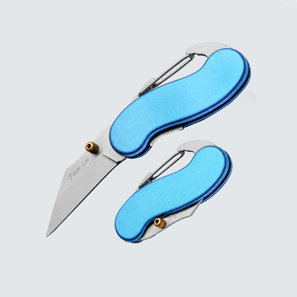 Mini Folding Utility Knife with Carabiner Clip – Compact Pocket Cutter with Stainless Steel Blade for Outdoor, Camping, and Everyday Use – Safety Lock, Lightweight, Blue"