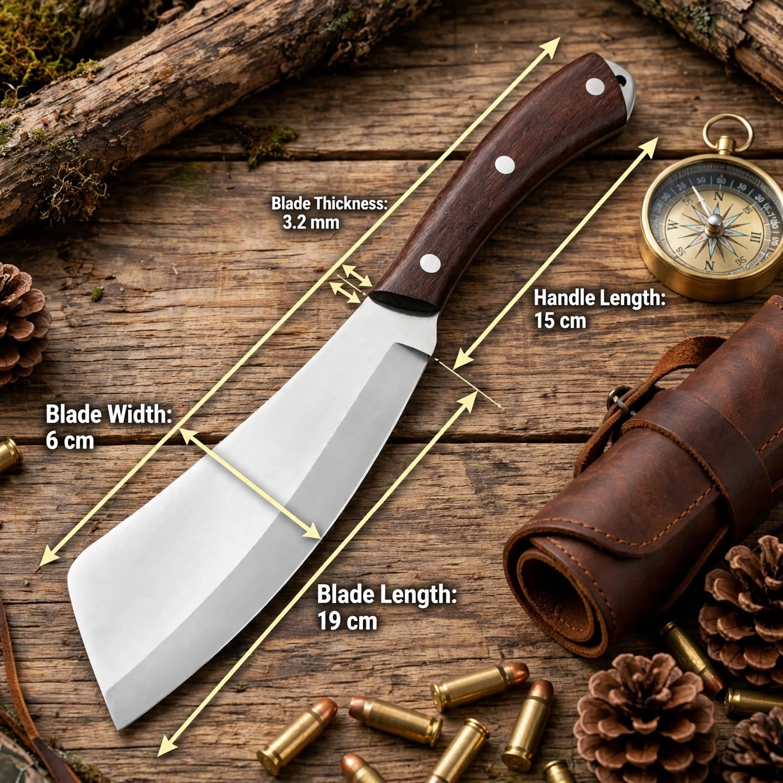 Premium Hand Forged Kitchen Cleaver Knife – High Carbon Steel Sharp Butcher Knife with Wooden Handle