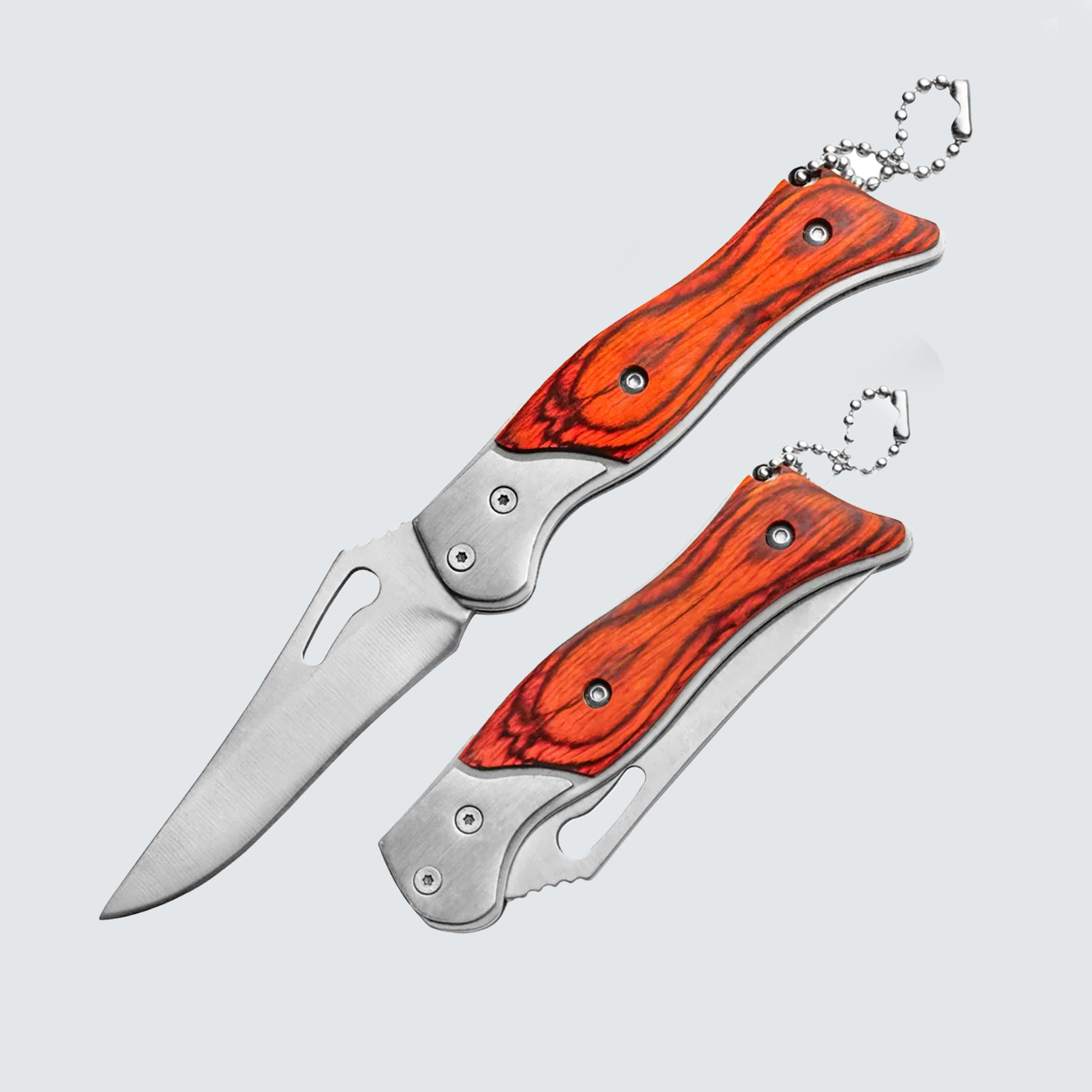 Bisonberg Premium Folding Pocket Knife with Stainless Steel Blade and Polished Wooden Handle – Compact EDC Tool with Keychain Loop