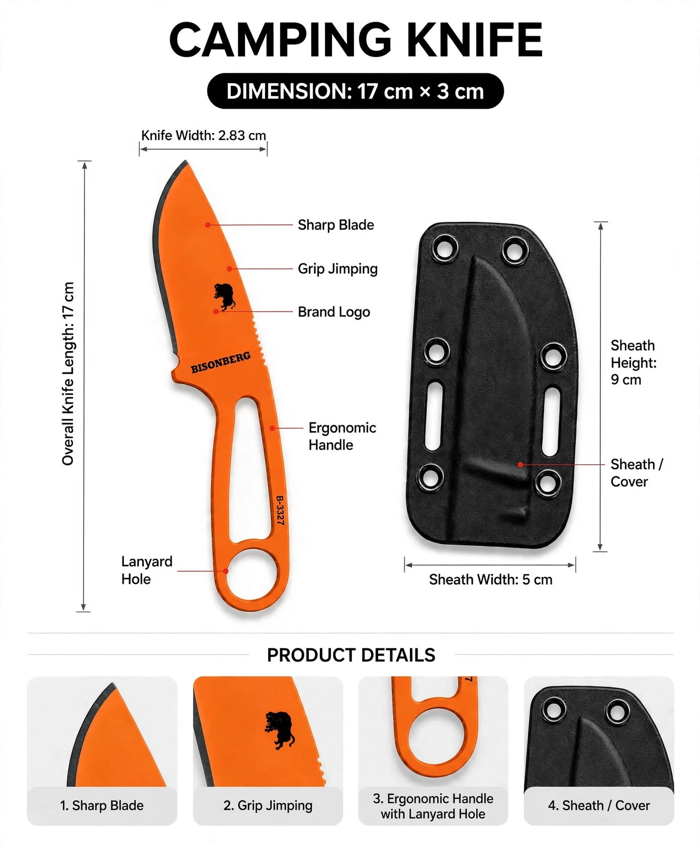Bisonberg l  fixed Blade,Skeleton Handle,Kitchen Utility And Outdoor Camping Knife, Cutter|