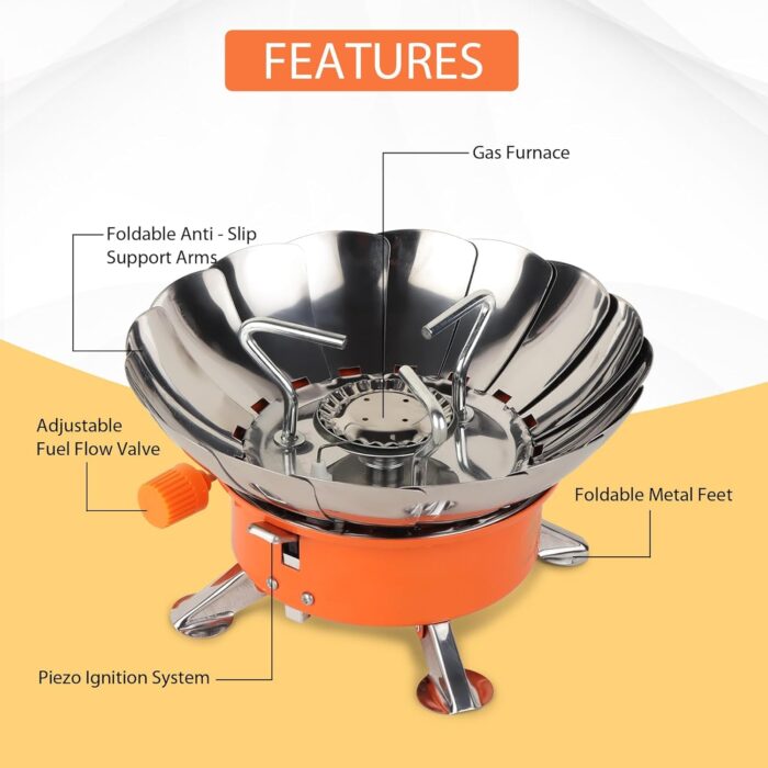 BisonBerg Stainless-Steel Mini Portable Camping Stove/Burner Stove with 4 Portable Butane Gas Canisters - Image 7