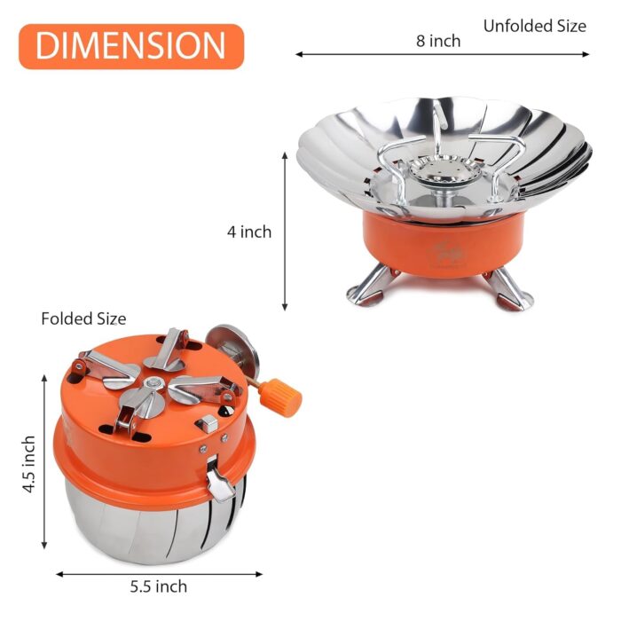 BisonBerg Stainless-Steel Mini Portable Camping Stove/Burner Stove with 4 Portable Butane Gas Canisters - Image 4