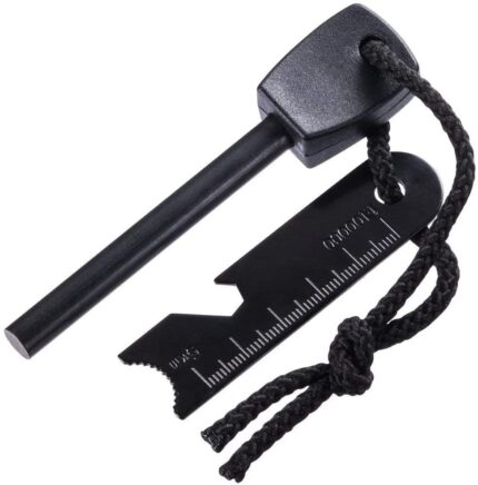 Spark Fire Starter, Thick Bushcraft Survival Firesteel Rod with Flint Striker Ruler Serrated Striker Rapid Camp Fire Maker Kit Serrated Edge with Bottle Opener
