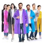Rain Coat For Men & Women Universal Raincoat Knee Length waterproof hooded translucent eva Multicolour XL