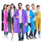 Rain Coat For Men & Women Universal Raincoat Knee Length waterproof hooded translucent eva Multicolour XL