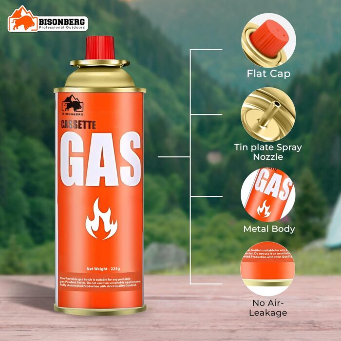 BisonBerg Stainless-Steel Mini Portable Camping Stove/Burner Stove with 4 Portable Butane Gas Canisters - Image 2