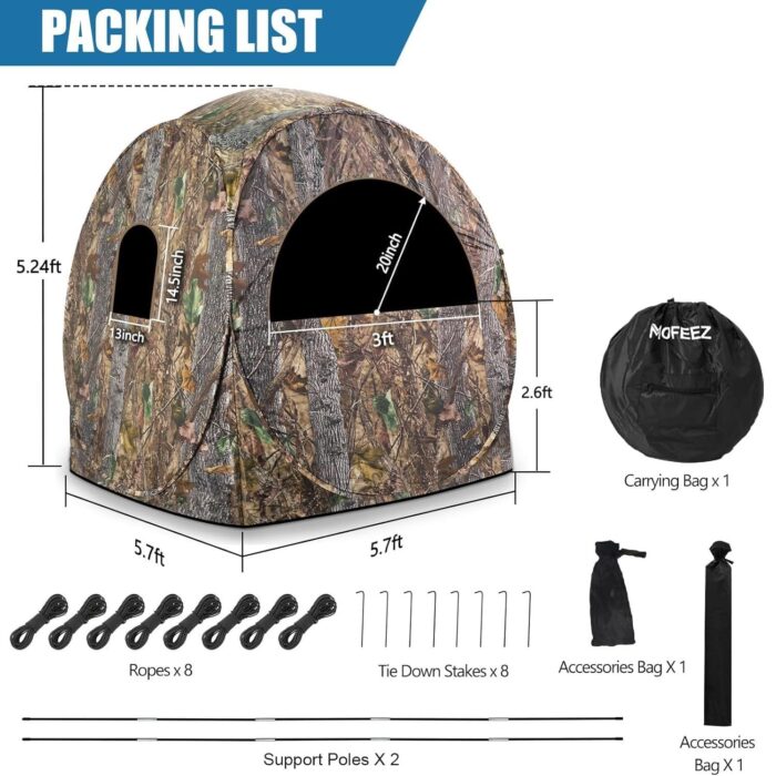 Hunting Blind, 270°View Portable Quick Setup Lightweight Camouflage Pop Up 3-Sided Ground Hunting Blind Tent with Portable Bag and Tent Stakes (Camo, 60 "Lx60 Wx64 H) - Image 2