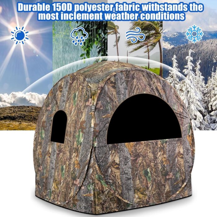 Hunting Blind, 270°View Portable Quick Setup Lightweight Camouflage Pop Up 3-Sided Ground Hunting Blind Tent with Portable Bag and Tent Stakes (Camo, 60 "Lx60 Wx64 H) - Image 3