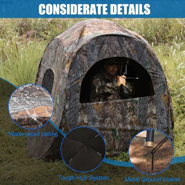 Hunting Blind, 270°View Portable Quick Setup Lightweight Camouflage Pop Up 3-Sided Ground Hunting Blind Tent with Portable Bag and Tent Stakes (Camo, 60 "Lx60 Wx64 H) - Image 4
