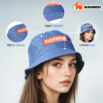 Bisonberg Supreme Blue Canvas Bucket Hat Bold Streetwear Vibes with Iconic Branding - Image 2