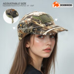 BisonBerg Camo Hunting Cap – American Flag Patch, Blaze Orange Accent, Adjustable Fit - Image 2