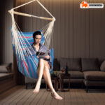 Bisonberg Premium Cotton Hammock Swing Chair for Indoor & Outdoor – Blue Striped Design - Image 5