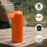 Orange Stainless Steel Water Bottle with Loop Cap – Reusable Leakproof Drinking Bottle - Image 2