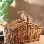 Handwoven Wicker Picnic Basket with Lid & Carry Handle | Rustic Storage & Outdoor Camping Basket