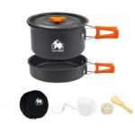 BISONBERG 8 Pcs Camping Cookware Set, Mess Kit, Camping Accessories for Outdoor, Camping Utensils with Carry Bag, Camping Bowl Pot Pan Set - Nonstick Aluminum - for 2 People