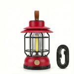 Retro Red Rechargeable LED Camping Lantern with Solar Charging & USB-C